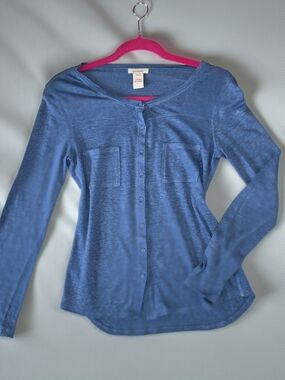 Sundance Dusty Blue Linen Button-Up Top Womens XS
